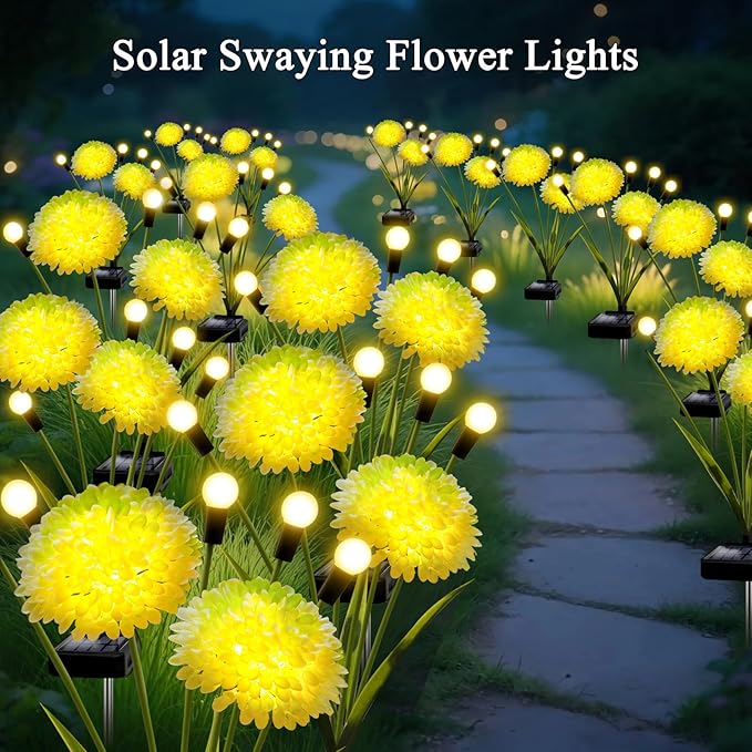 Solar Lights Outdoor Waterproof, 8 Pack Solar Firefly Swaying Lights with Flowers, Flower Light Garden Decor for Outside Yard Patio Thanksgiving Christmas for Women Grandma