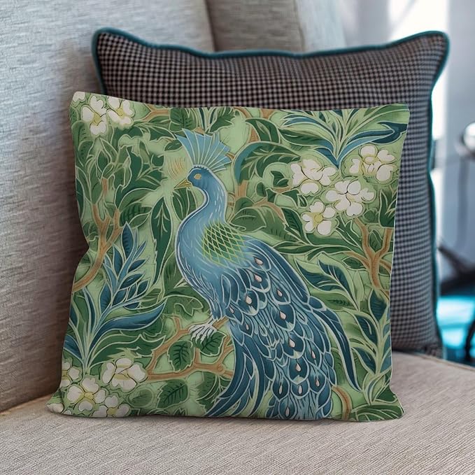 Aqua and Green Chinoiserie Pillowcase Green Peacock Animal Asian Cushion Cases 16x16 INRetro Accent Throw Pillow Covers Farmhouse Decorative for Patio Tent Couch