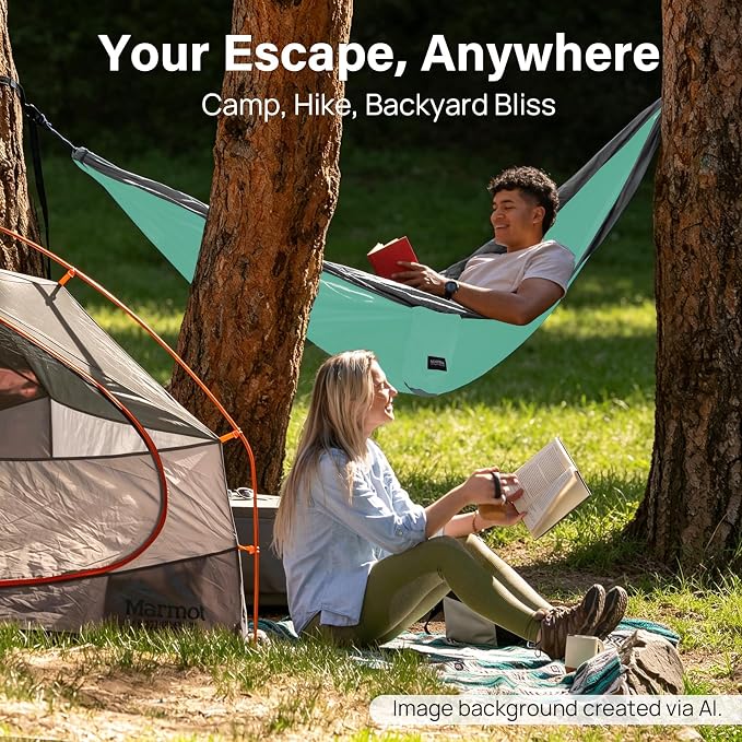 Kootek Camping Hammock, Portable Hammocks with Tree Straps & Attached Carry Bag, Camping Essentials Gear, Perfect for Outside Indoor Hiking Beach Backpack Travel