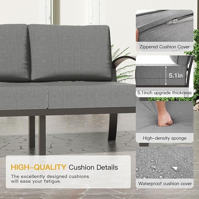 Aluminum Patio Furniture Set with Coffee Table,8 Seats Metal Modern Outdoor Furniture w/5.1" Thick Cushions,Patio Sectional w/Swivel Chairs for Patio,Backyard,Grey