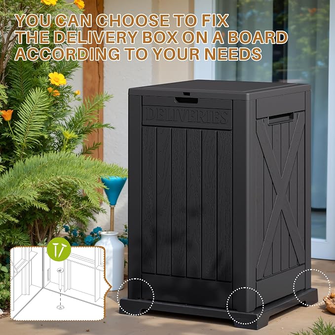 Devoko 48 Gallon Package Delivery Box Outdoor Secure Lockable, Waterproof Deck Box PP Material Storage Container for Porch, Deck (Black, 48 Gallon)