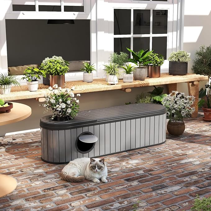 60 Gallon Storage Bench Deck Box Resin Patio Furniture with Armrest, Waterproof and UV Resistant Lockable for Patio Furniture, Garden Decor and Outdoor Seating for Cushions, Garden Tools