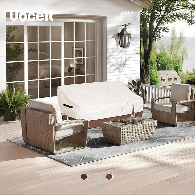 3-Seater Outdoor Couch Cover, 85Wx38Dx35H inches Outdoor Furniture Covers Waterproof，100% Waterproof Heavy Duty Patio Furniture Covers,Beige&Brown Modern Style Outdoor Sofa Cover.