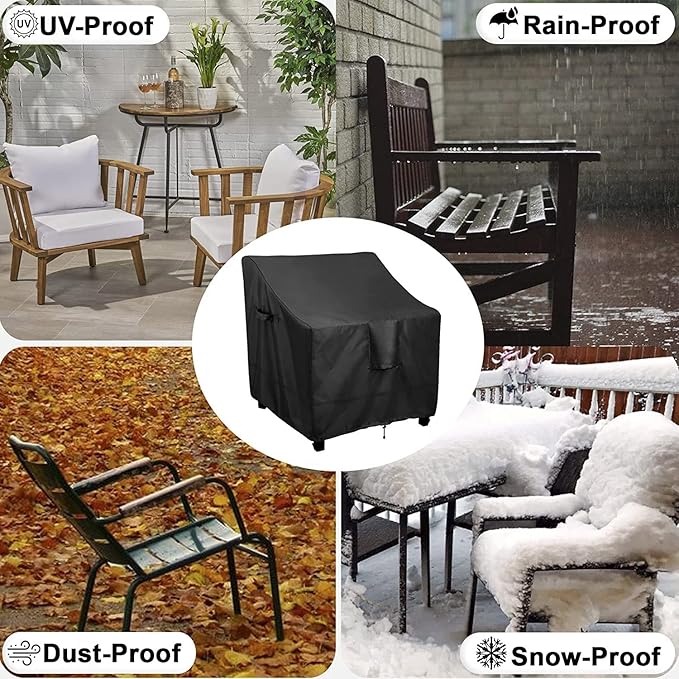 OutdoorLines Outdoor Waterproof Furniture Chair Cover - UV-Resistant Patio Lawn Chair Covers for Outdoor Furniture Windproof Heavy Duty Chair Covering, 2 Packs, 35Wx38Dx31H Inches, Black