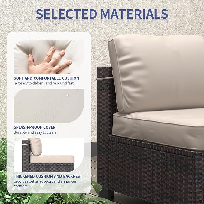 GarveeHome 7 Piece Patio Furniture Set, PE Rattan Wicker Sectional Sofa Set with Cushions & Glass Top Coffee Table, Outdoor Conversation Furniture for Garden, Balcony, Porch, Backyard
