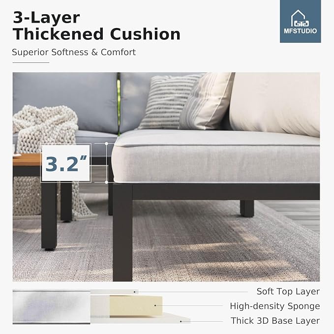 MFSTUDIO Metal Patio Furniture Set,8 Seat Outdoor Sectional Sofa Patio Conversation Set with 1×Coffee Table for Backyard,Garden,Deck
