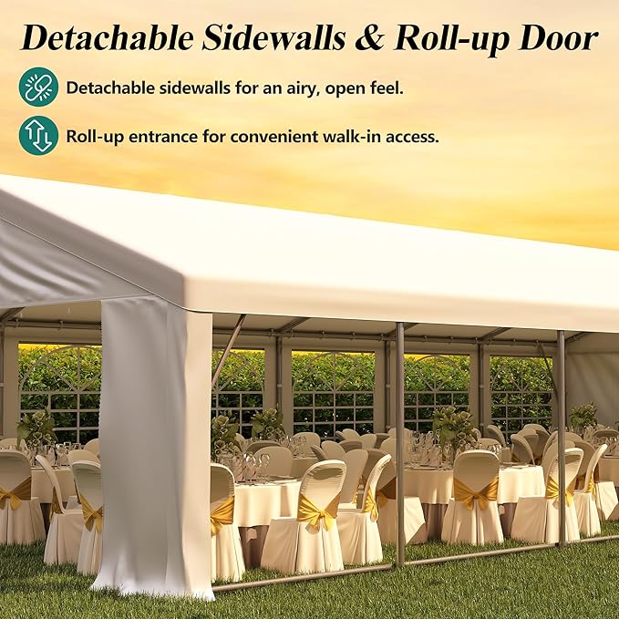 GARTOO 20' x 60' Canopy Party Tent & Carport - Heavy Duty Outdoor Wedding Gazebo with 4 Sand Bags, Event Shelter Canopy for Outdoor Event, Wedding, Birthday Party