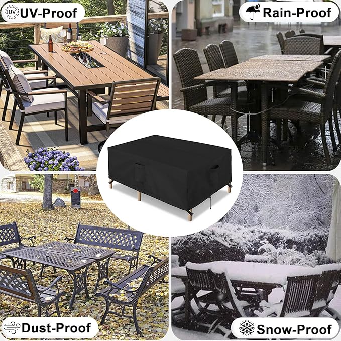 OutdoorLines Outdoor Waterproof Patio Table Furniture Set Covers - Rectangle Couch Sectional Cover Outside Weatherproof Patio Furniture Covering for Deck, Lawn and Backyard 74"L x 47"W x 28"H, Black