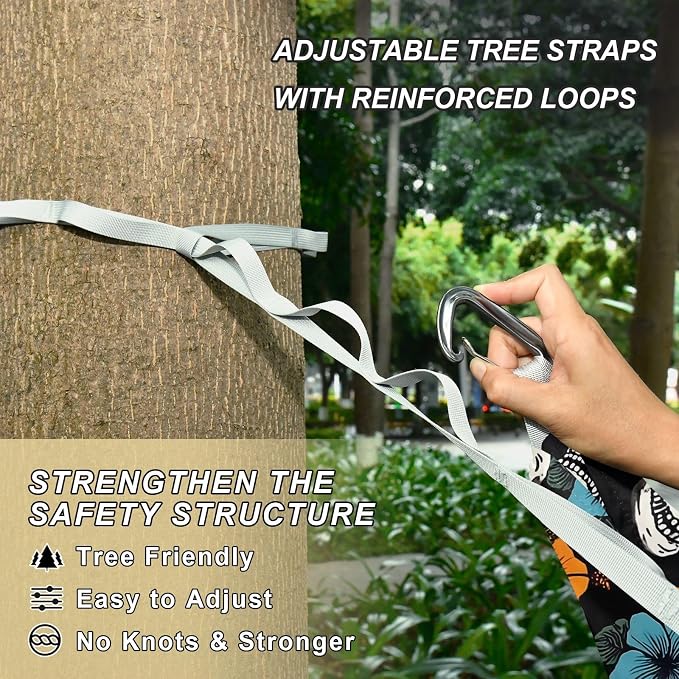 Camping Hammock Outdoor Hammocks for Outside Skull Hibiscus Flower Beach Trees Portable Lightweight with Pockets Tree Straps Indoor