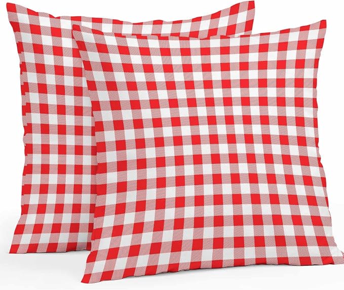 Red White Plaid Waterproof Outdoor Pillow Covers Set of 2 Home Decor Modern Farmhouse Buffalo Check Gingham Pillowcase Patio Pillow Covers for Couch Bench Furniture Garden 20x20in