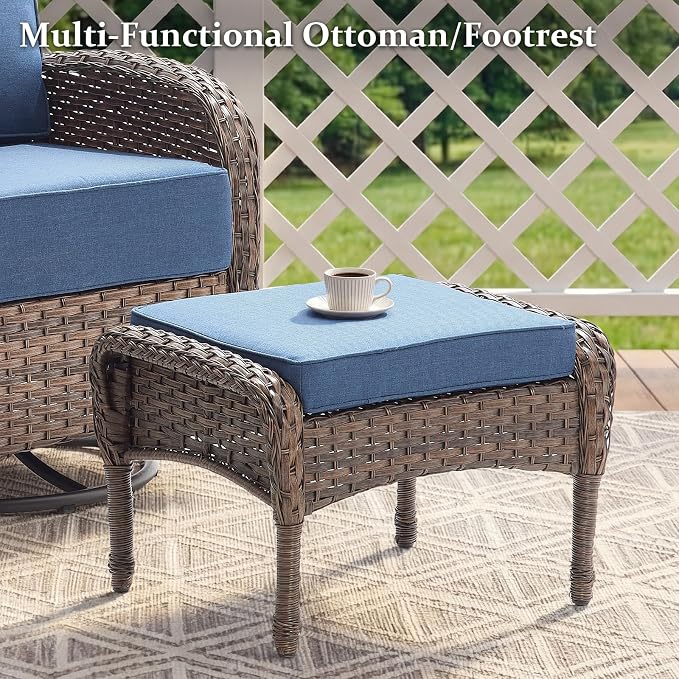 Outdoor Patio Sofa Set (3pcs) with High-Back Design—Thickened Cushions, Sofa Footstool, Patio Set, All-Weather Wicker Patio Furniture Set, Suitable for Balconies and Patios, Available in Brown/Blue