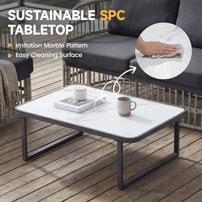 4 Piece Patio Furniture Set, Modern Patio Conversation Set for 4, Rattan Patio Sectional Sofa with Cushions, Backyard Furniture Outdoor Couch with Coffee Table for Deck/Balcony/Porch, Grey