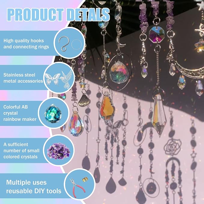 420pcs Suncatcher Kit, Crystal Prisms, DIY Garden/Window Hanging | 10 Set Crystal Suncatcher Kit, DIY Crystal Hanging Prisms for Window, Hummingbird Decor, Craft Gift for Adults with Tutorial