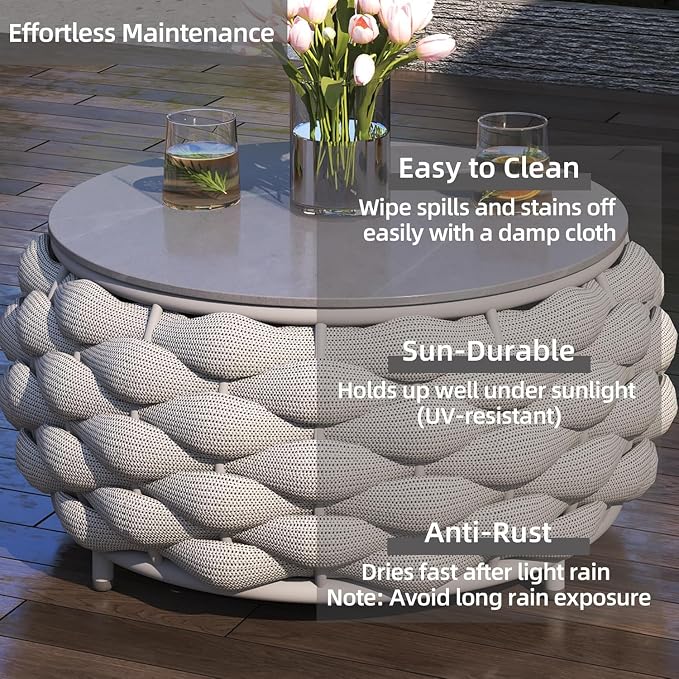 2-Seater Aluminum Outdoor Sectional Sofa Set with Coffee Table, Rust-Free Patio Loveseat with 3.9" Thick Cushions for Backyard, Balcony, Garden，Khaki Gray