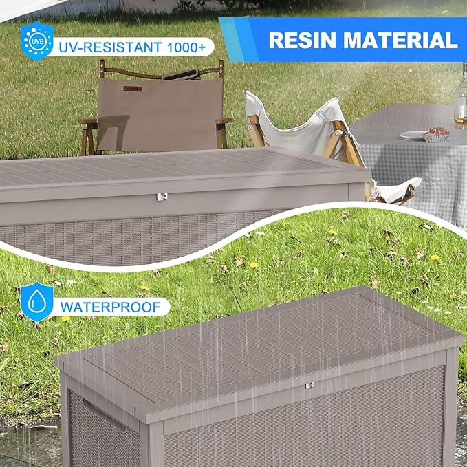 320 Gallon Outdoor Storage Box Wateproof, Extra Large Storage Organizer for Patio Furniture Accessories, Garden Tools, Indoor Storage for Cushion, Slate Grey