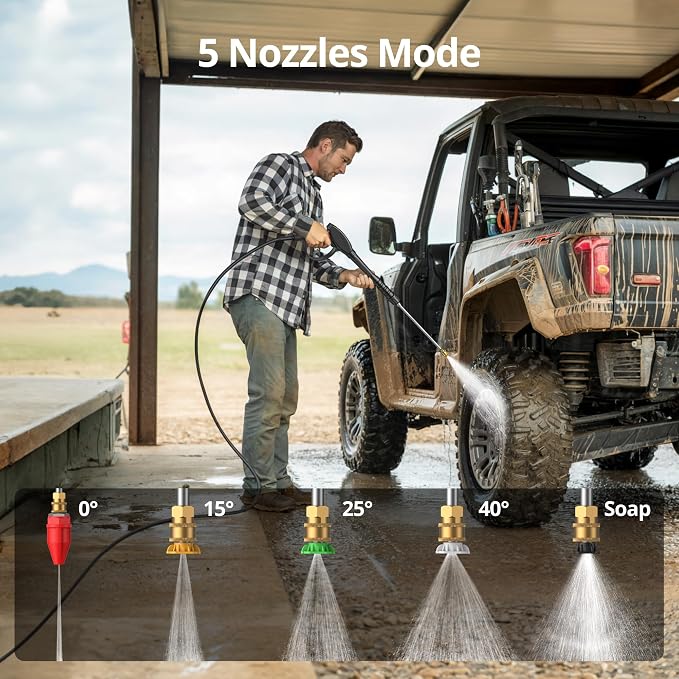 AMERISUN Gas Pressure Washer 3800 PSI 2.5 GPM, Gas Powered Pressure Washer 212CC 4-Stroke OHV Engine, 10" Wheels 5 Nozzle Set for Cars Fences Driveways Patios Furniture Home