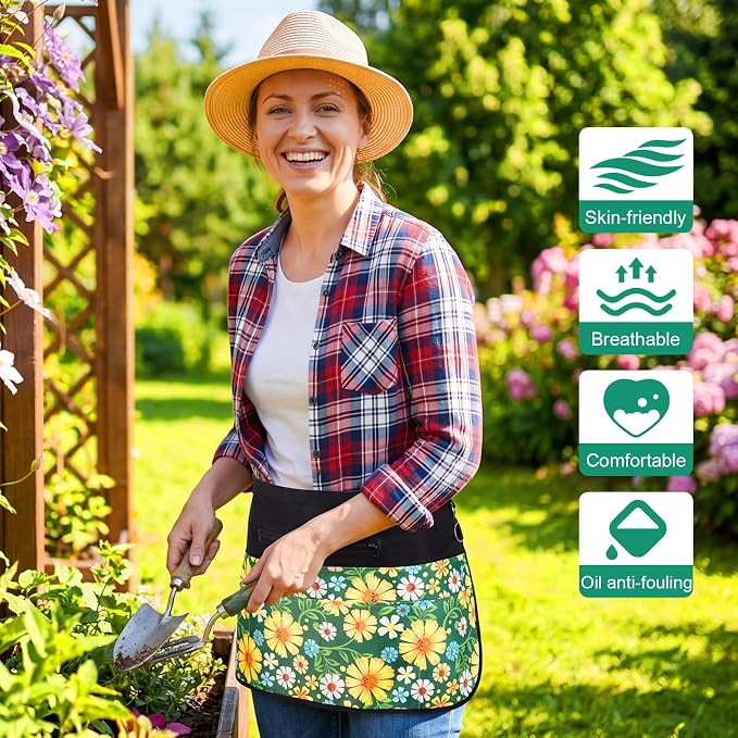 Gardening Apron for Women, Waterproof Half Florist Apron with 7 Pockets, Adjustable Harvesting Aprons
