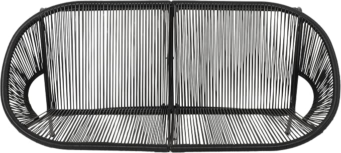 Christopher Knight Home Dessa 3 Piece Patio Furniture Set, Patio Wicker Accent Chair Set of 2 and Loveseat, Metal Frame 4 Seater Outdoor Papasan Lounge Chair Set, PE Rattan Outdoor Bistro Set, Black