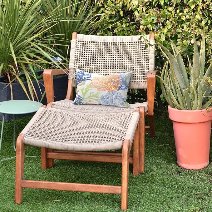 LVTXIII 12×20 Inch Outdoor Lumbar Pillows, Pack of 2 Water Repellent Lumbar Pillow with Inserts, Fluffy Decorative Garden Lumbar Cushions for Home Patio Coach Sofa Use, Coral Multi
