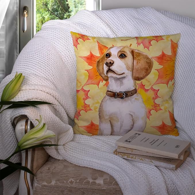 Caroline's Treasures BB9947PW1414 Beagle Fall Fabric Decorative Pillow, Yellow Machine Washable, Indoor Outdoor Decorative Pillow for Couch, Bed or Patio, 14Hx14W