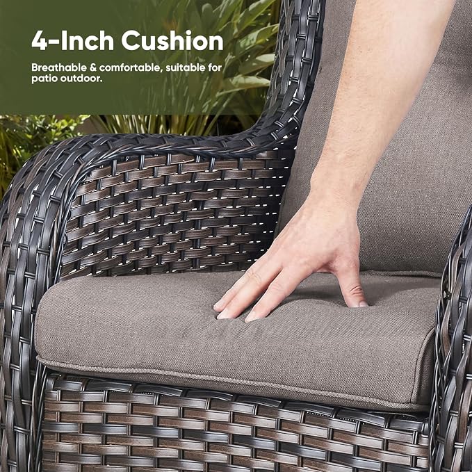 Rilyson Outdoor Wicker Patio Chairs Set of 2: Rattan Dining and Porch Chairs with High Back and Deep Seating (Brown/Grey)
