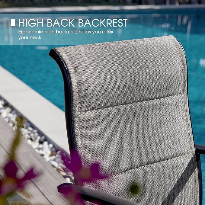 VICLLAX Patio Dining Set for 6, 6 Seats Outdoor Furniture Includes 50.1" Round Patio Table and Swivel Padded Chairs, Black Tabletop and Mixed Brown Fabric