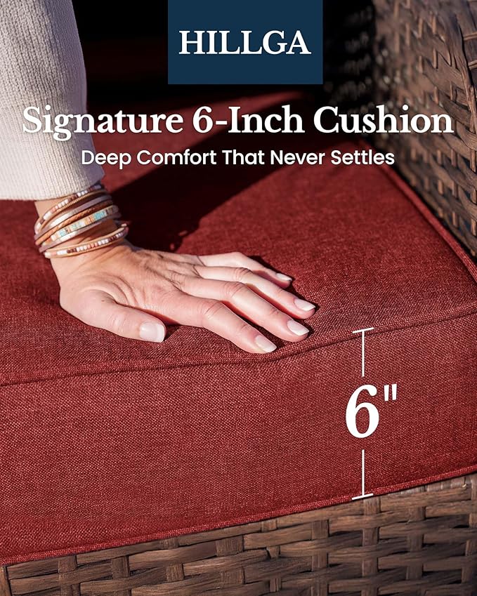 HILLGA 5-Piece Luxury Patio Furniture Set with 6" Thick Cushions, Weather-Resistant Wicker High Back Swivel Rocker Chairs, Senior-Friendly Conversation Set for Small Porch and Deck, Burgundy(V2)
