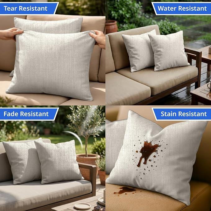 Covers & All Sunbrella Throw Pillows Set of 2, 12 x 12 Inch Square Outdoor & Indoor Cushions with Insert, Fade & UV Resistant Fabric (Cast Ash)