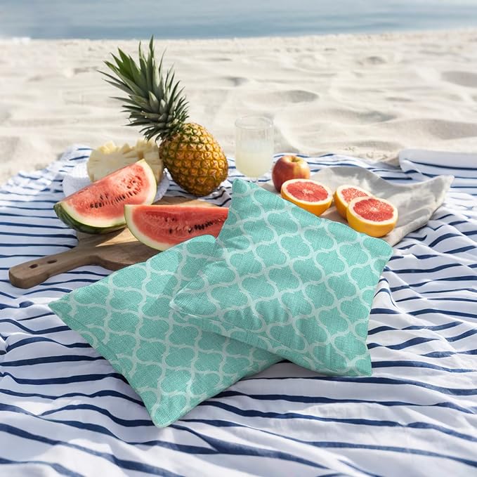 Turquoise Moroccan Outdoor Pillow Covers 18x18 Inch Throw Pillow Covers Set of 2 Waterproof Decorative Pillow Cases Morocco Boho Ethnic Abstract Geometric Cushion Covers for Patio Furniture Garden
