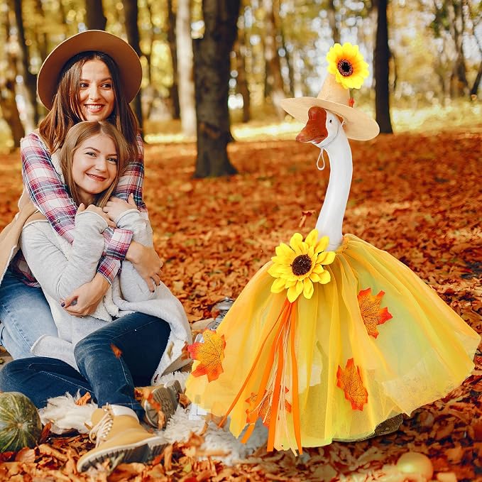 Soulchen 1 Set Fall Porch Goose Outfit 23 Inch Autumn Maple Leaves Cement Goose Clothes Dress and Hat Costume Set for Thanksgiving Party Yard Lawn Outdoor Garden Patio Decor