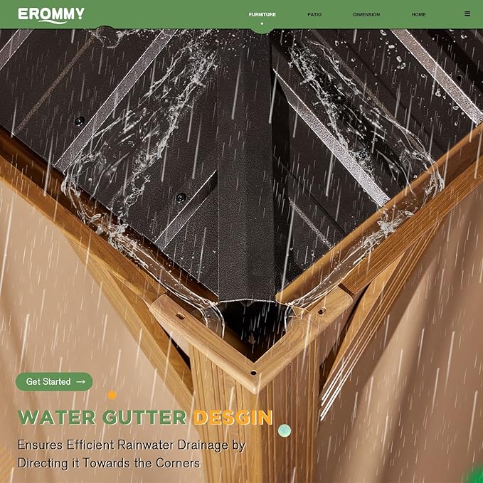EROMMY 10'x12' Hardtop Gazebo, Wooden Finish Coated Aluminum Frame Canopy with Galvanized Steel Roof, Outdoor Metal Gazebo with Curtains and Nettings for Patio, Backyard, Deck and Lawns