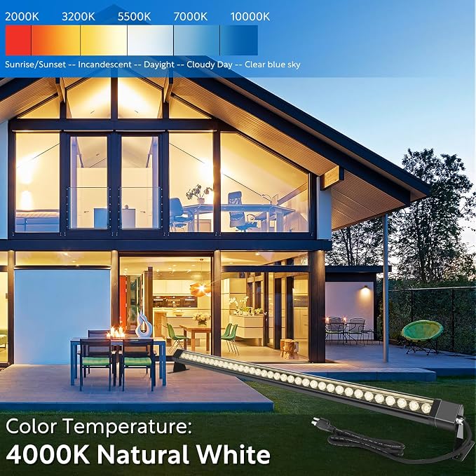 4FT LED Wall Washer Light 72W(2 Pack) - 4000K Neutral White IP67 Waterproof Outdoor Light Bar,Anti-Moisture Architectural Uplighting for Exterior House,Garden,Courtyards & Event Stage-120V Plug & Play
