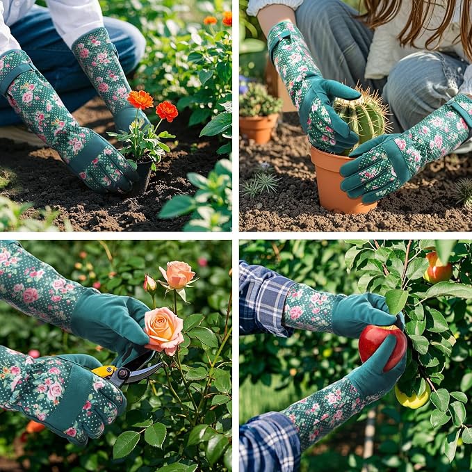 Trifabricy Gardening Gloves for Women, Leather Long Garden Gloves with Grip, Thorn-Proof Puncture-Resistant Work Gloves