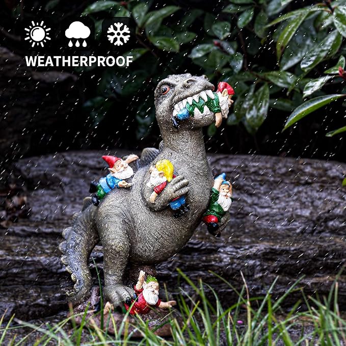 SOWSUN Garden Gnomes Statues Yard Decorations Outdoor Garden Decor, 14” Dinosaur Gnomes Garden Statues, Patio, Lawn Ornament, Gardening Gifts for Women for Housewarming