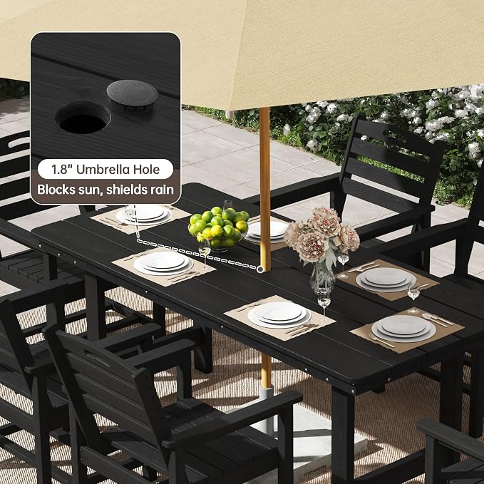 PIZZELLO 5-Piece Outdoor Dining Set - HDPE Patio Dining Set for 4 - Outdoor Table and Chairs - All Weather Rectangular Patio Table Sets w/Umbrella Hole (66" Large Table and 20" Wide Chairs)