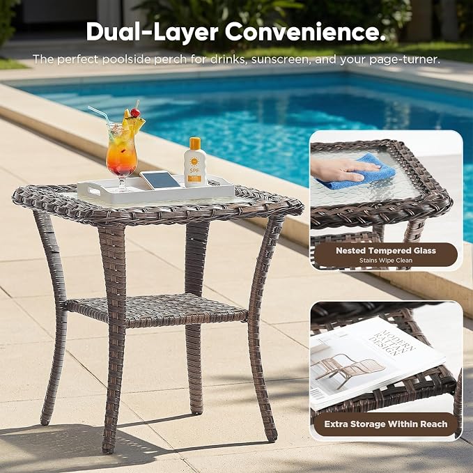 8-Piece Patio Furniture Set with Upgraded 6" Thick Cushion - High Back Outdoor Swivel Rocker Chairs with 3-Seater Sofa, Coffee Table,Wicker Outdoor Conversation Set for Deck, Porch, Yard, Poolside