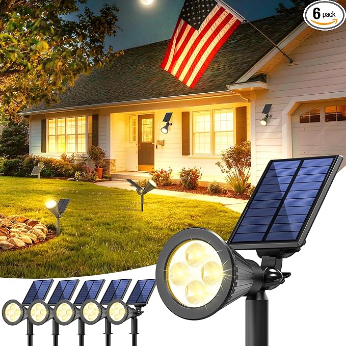 JEJOT 6 Pack Solar Lights Outdoor Waterproof,Warm White Light,2 Lighting Modes,Solar Powered Spotlights for Yard Garden Solar Spot Lights for Flag Landscape Auto On/Off