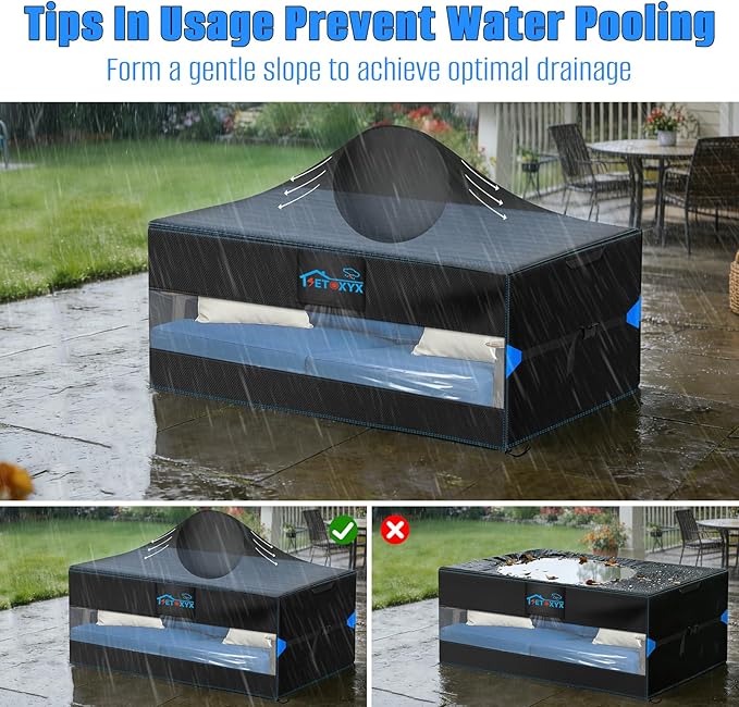 Outdoor Dining Table Cover, Translucent Rectangle Patio Dining Table Cover, 420D Oxford Waterproof Outside Table Covers Furniture Covers (62.2"L x 52"W x 28.3"H)