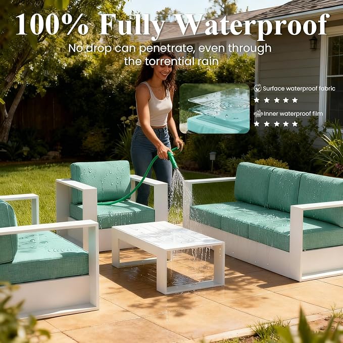 LayinSun Oversized Aluminum Outdoor Furniture, 1 Piece Patio 3-Seat Sofa, Deep Seating and Upgraded 6-inch Cushions for Porch, Balcony, Deck