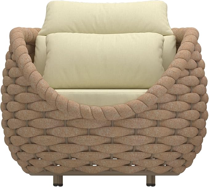 TWT 6-Piece Aluminum Patio Furniture Set, Olefin Rope Modern Outdoor Conversation Set Sectional Sofa with Water Repellent Thick Cushions and Coffee Table for Balcony, Garden, Light Brown
