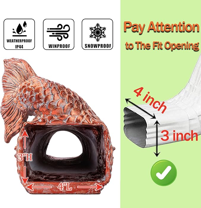 Teaeeno Fish Gutter Downspout Extension Decoration,3''x4'' Downspout Extender Diverter Splash Block Sculpture Outdoor Decor,Animal Resin Statue Ornaments, for Garden,Terrace,Lawn,Yard(Red)
