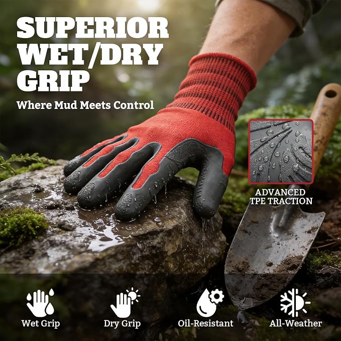 Aegend Gardening Gloves-Enhanced Non-Slip Grip Pattern,Thickened Recyclable TPE Coating-Breathable,Thorn-Resistant Work Glove