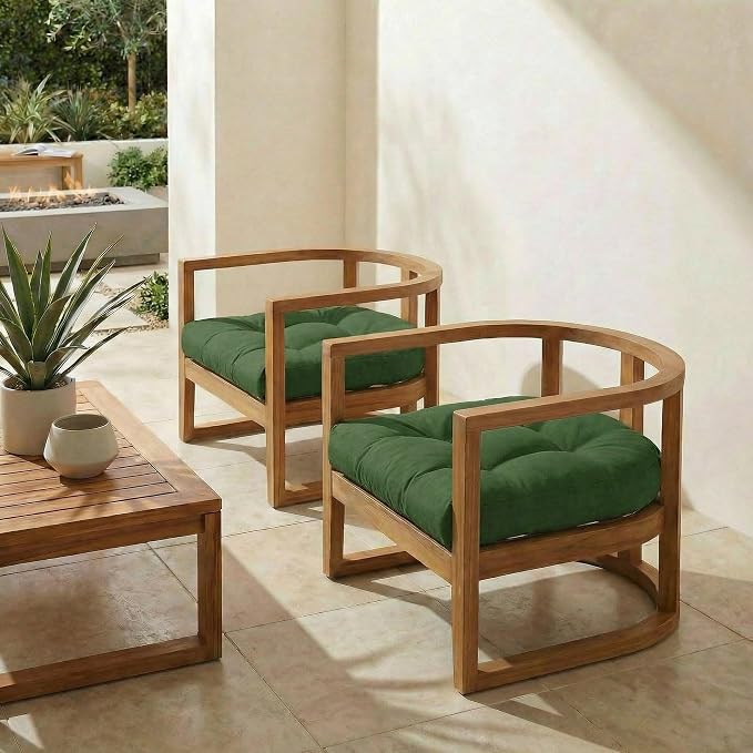 RSH DECOR: Outdura Tufted Wicker U-Shape Cushions Set of 2 | 22” x 22” | Outdoor Seat Cushions for Patio Furniture| Crafted with Outdura Performance Fabric | Made in USA (Clover Green)