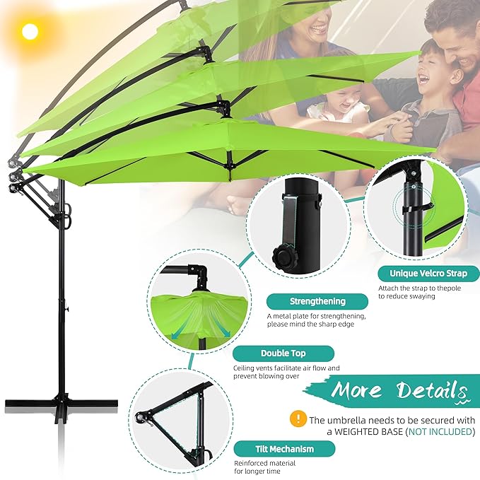 Shintenchi Offset Patio Umbrella with Easy Tilt Adjustment,Crank and Cross Base, Outdoor Cantilever Hanging Umbrella, Sunshade Free Standing Canopy, Olive