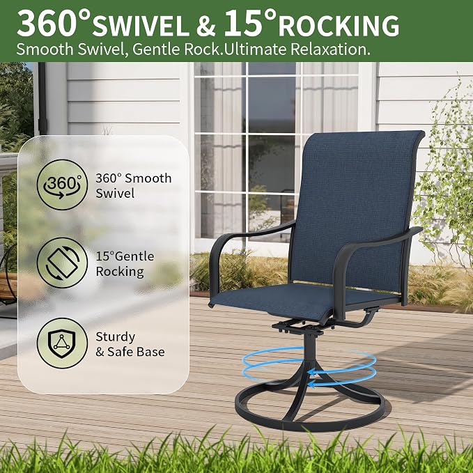 Anmutig 7 Piece Patio Dining Set for 6, 360° Swivel Chairs with Textilene Fabric, Large Rectangular Table and Chairs for Lawn Garden Backyard Poolside Deck, Blue