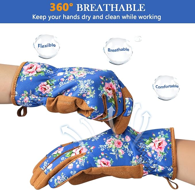 Trifabricy Gardening Gloves for Women, Breathable Leather Garden Gloves with Grip, Thorn-Proof Puncture-Resistant Work Gloves