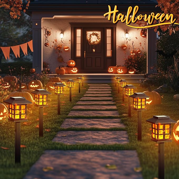 GIGALUMI Solar Lights Outdoor Waterproof 16 Pack, LED Garden Decor | Flickering Flame LED Solar Garden Lights Outdoor Decor, 8 Hours of Landscape Lighting for Garden