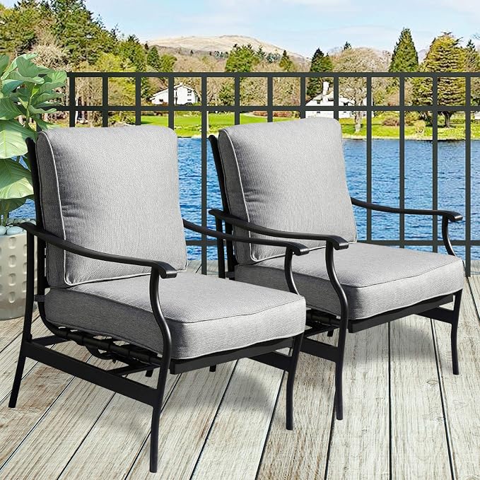 Patio Chairs Bistro Rocking Sofa Chair Modern Outdoor Furniture Set Conversation Sets with 5.1 Inch Thick Seat Cushions (2PCS-2, Grey)