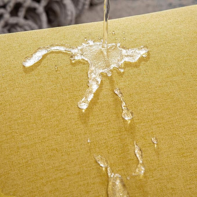 Outdoor Waterproof Throw Pillow Covers Yellow 16x16 Set of 2 | Decorative Farmhouse Linen Pillowcases Solid Cushion Cases for Patio Tent Balcony Couch Sofa Living Room
