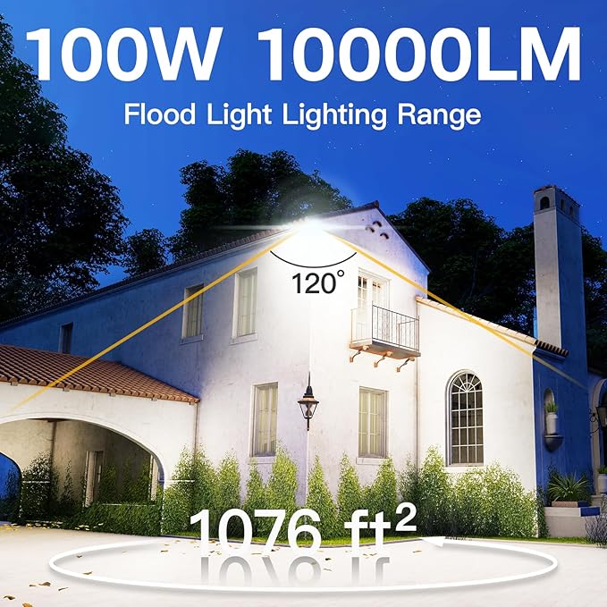 Leddictive 4 Pack LED Flood Lights Outdoor, 100W 10000LM Super Bright Floodlight Outside Work Light with 5.9FT Plug, IP65 Waterproof 6000K Outdoor LED Flood Light for Garage, Yard, Lawn, Garden